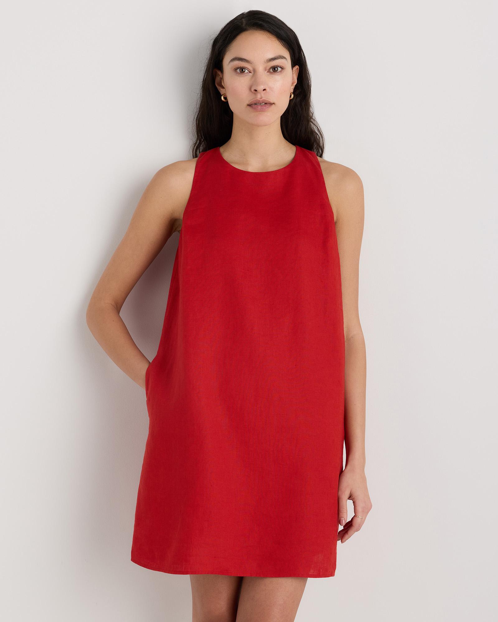 100% european linen tank mini dress