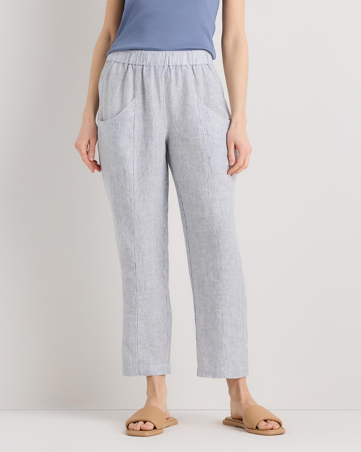 100% european linen tapered ankle pants
