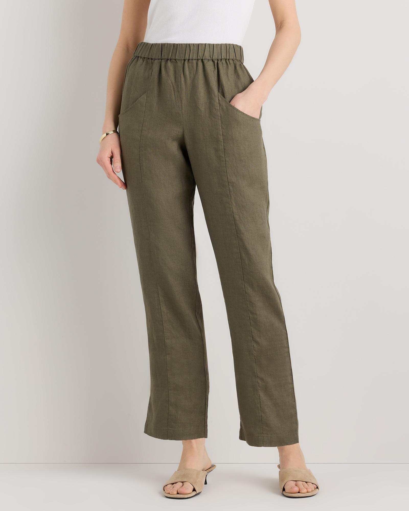 100% european linen tapered ankle pants