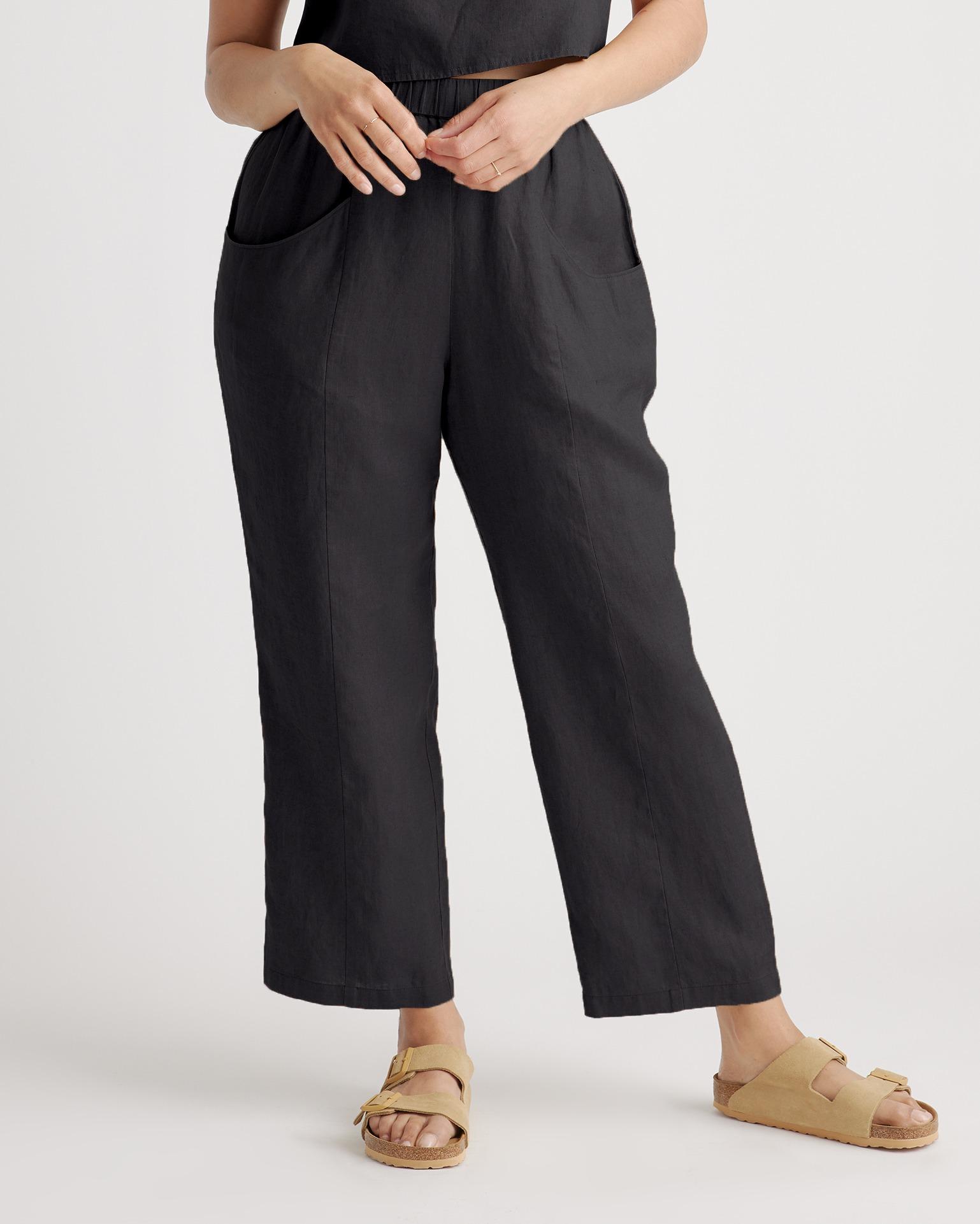 100% european linen tapered ankle pants