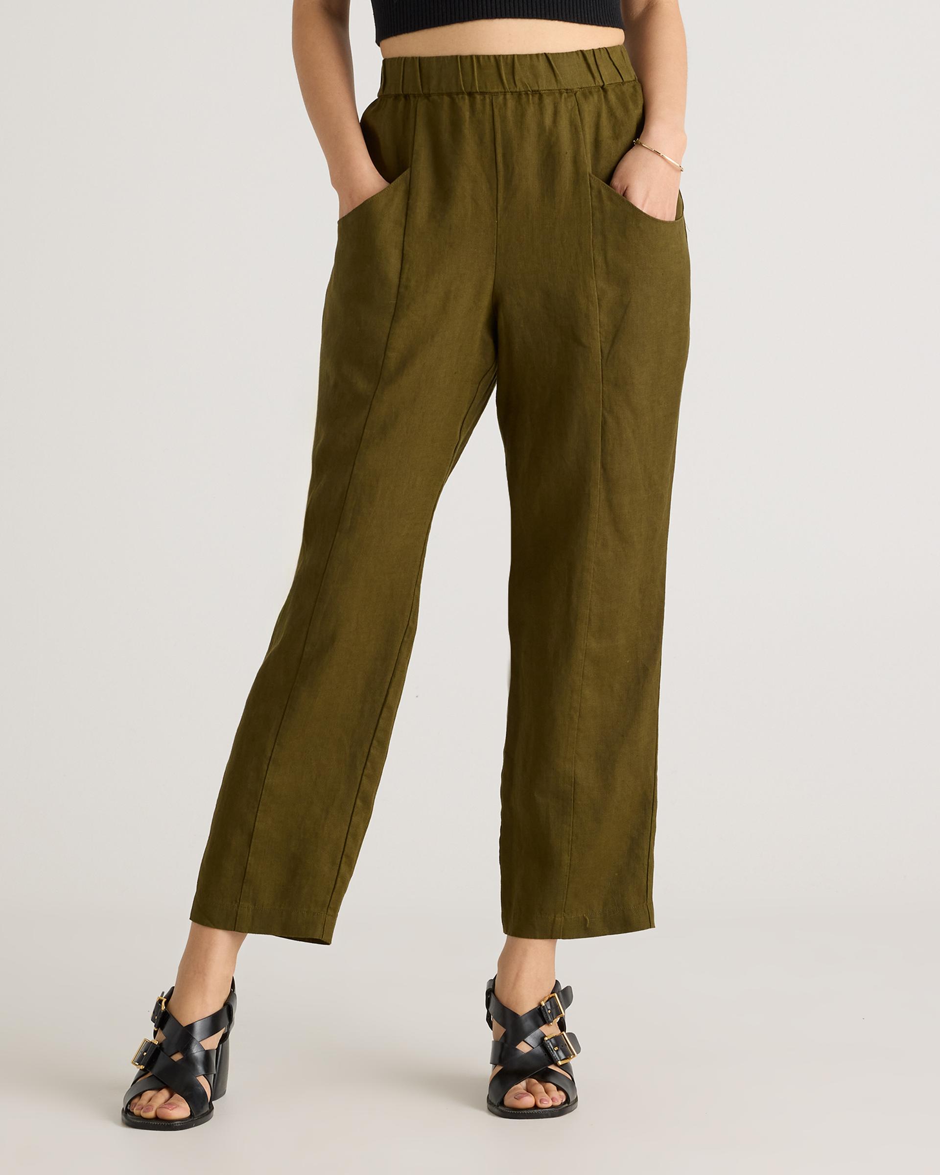 100% european linen tapered ankle pants