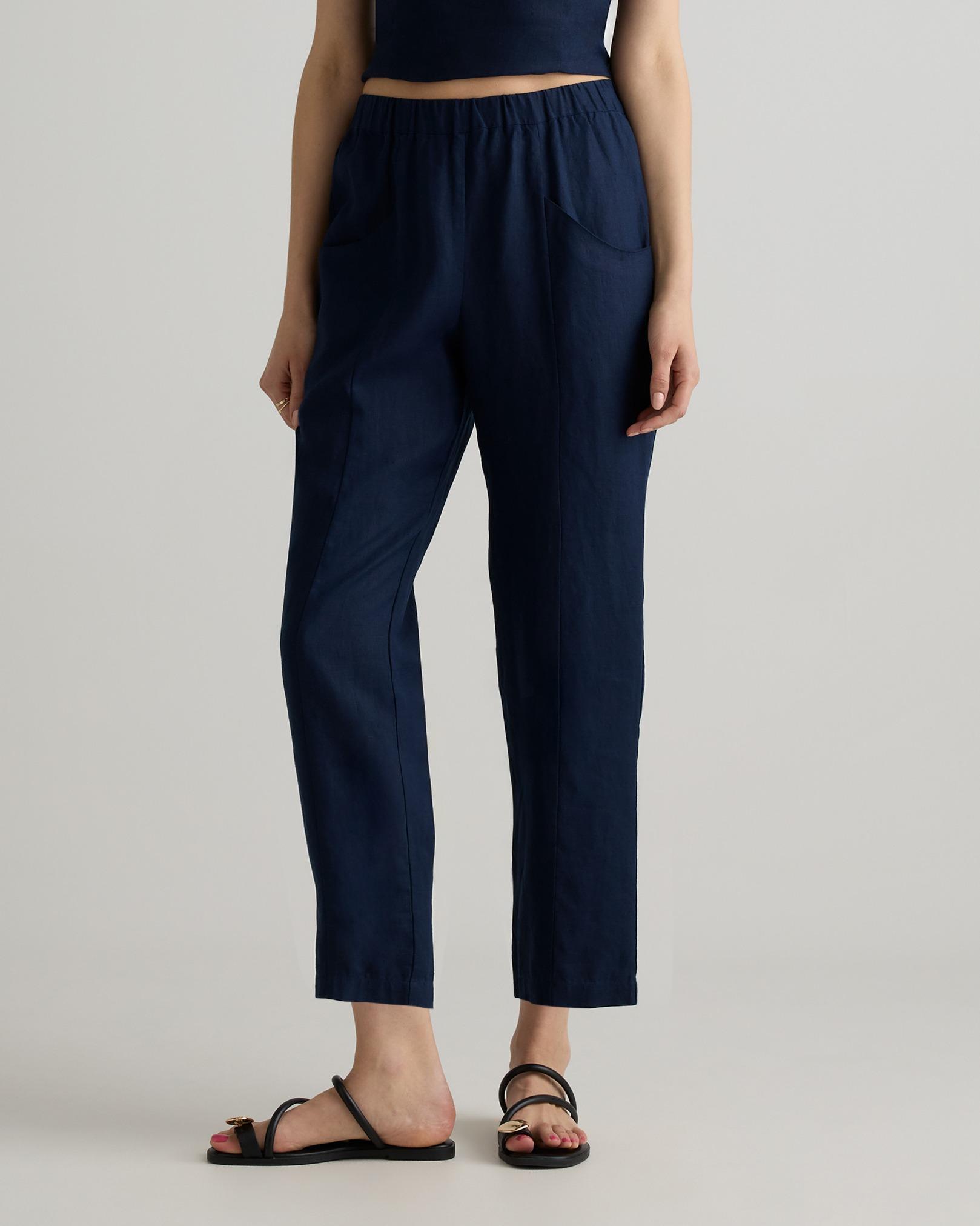 100% european linen tapered ankle pants