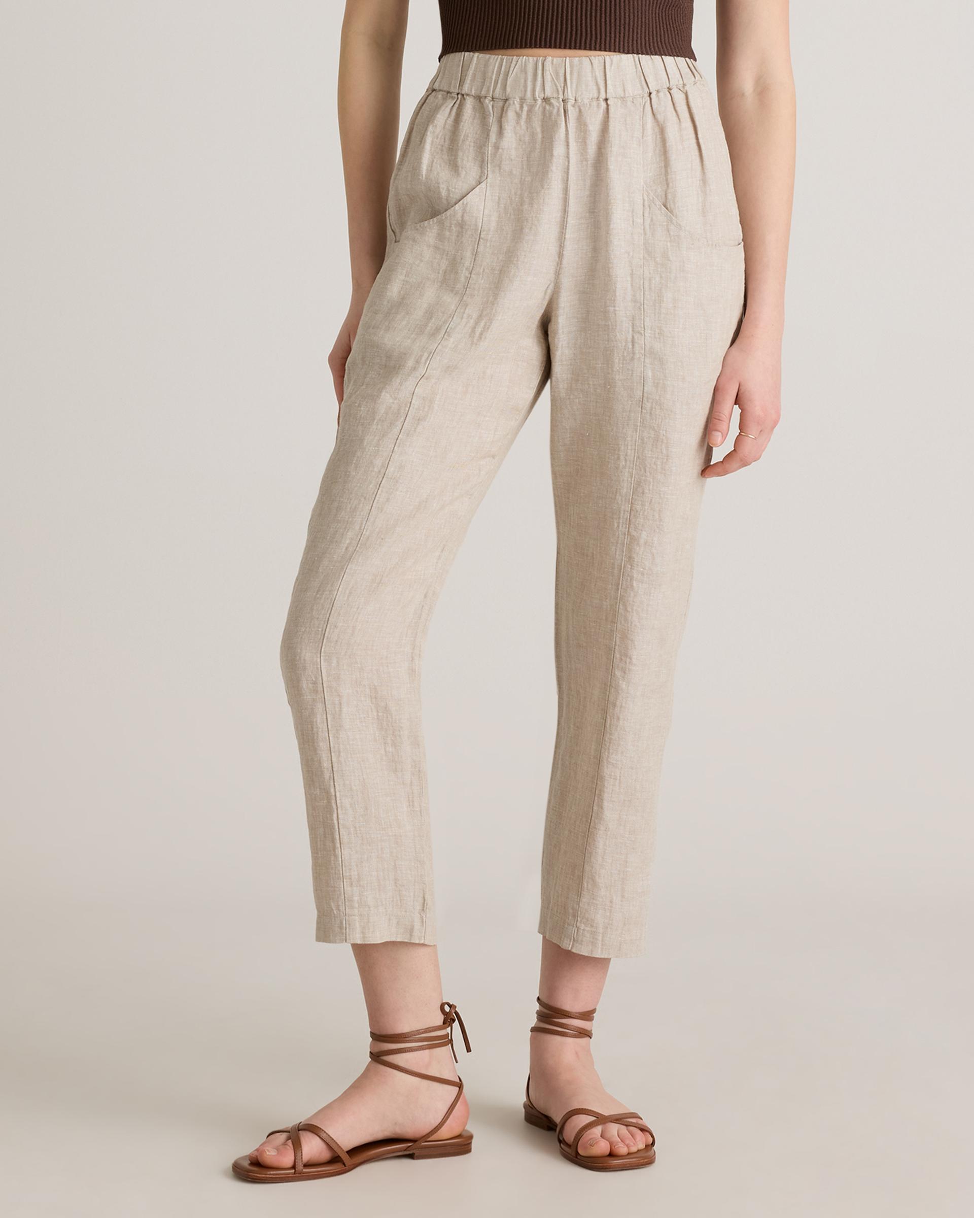 100% european linen tapered ankle pants