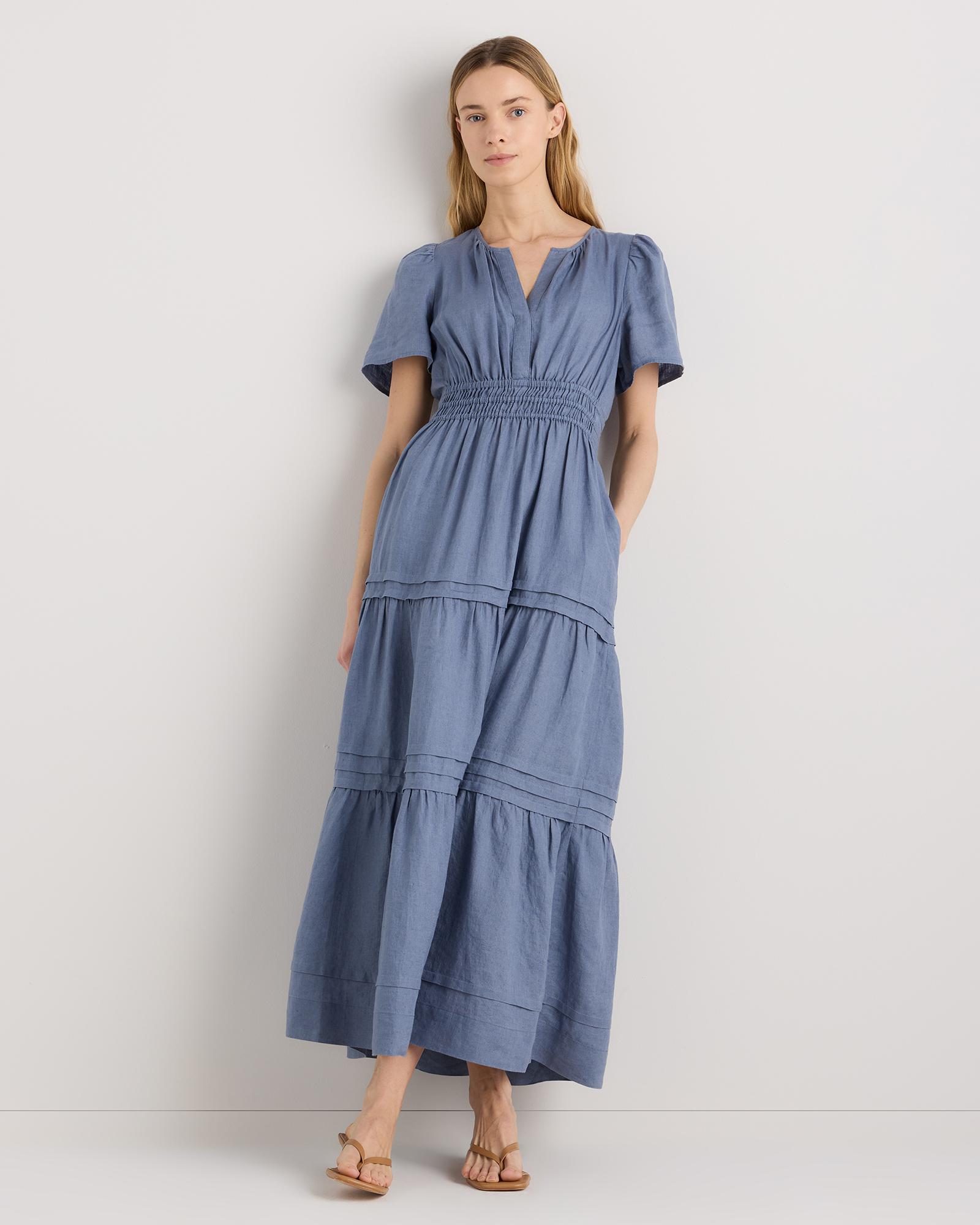 100% european linen tiered maxi dress