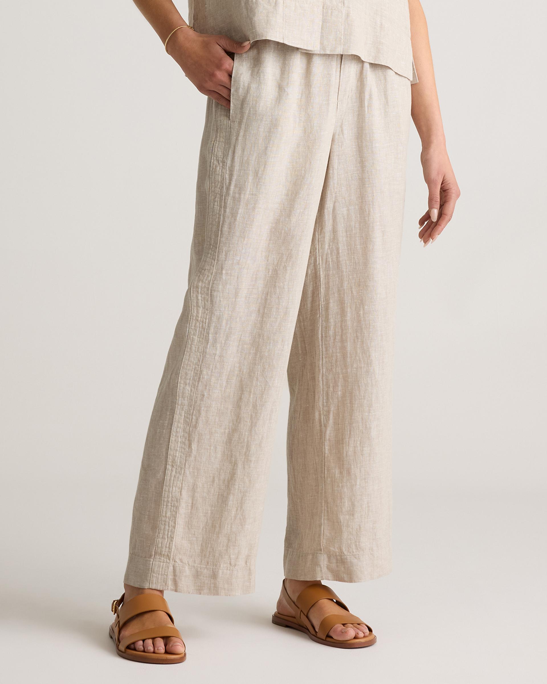 100% european linen wide leg pants