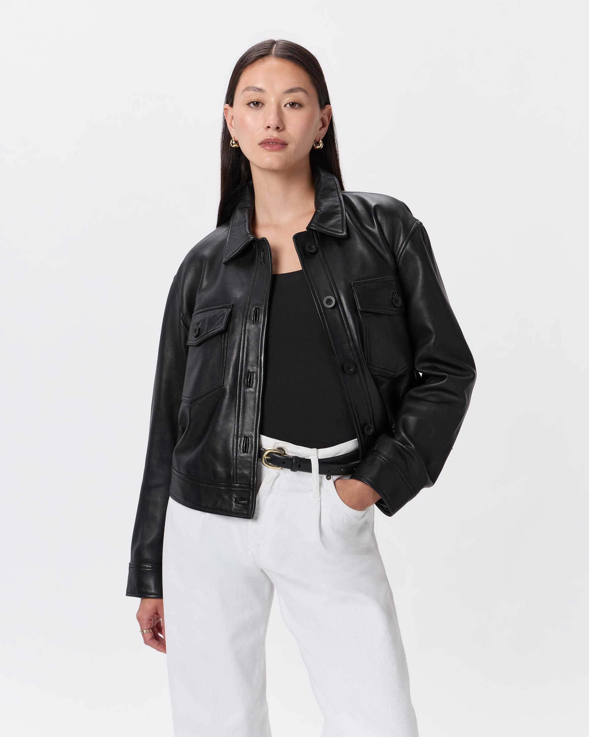 100% leather cropped jacket