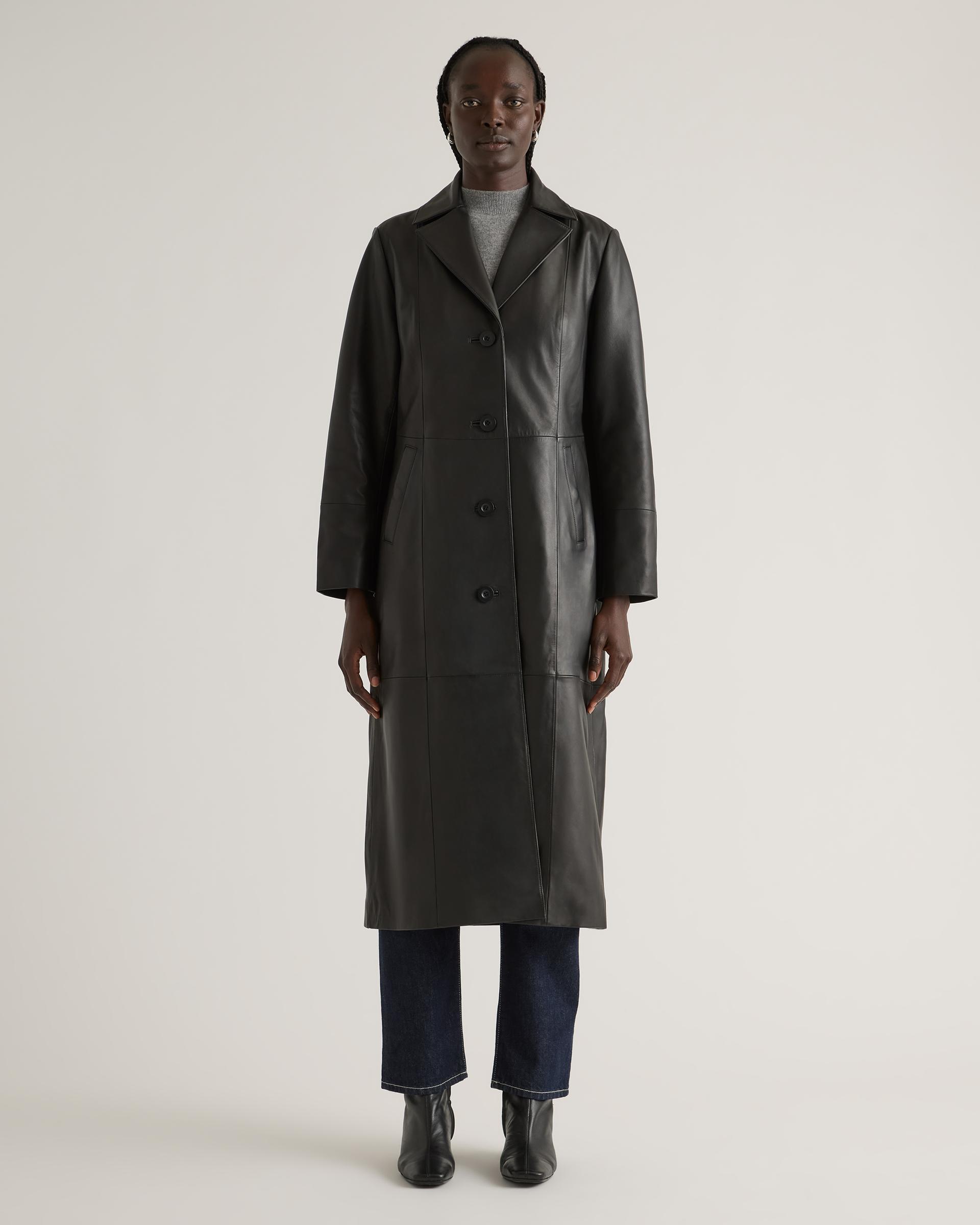 100% leather long trench coat