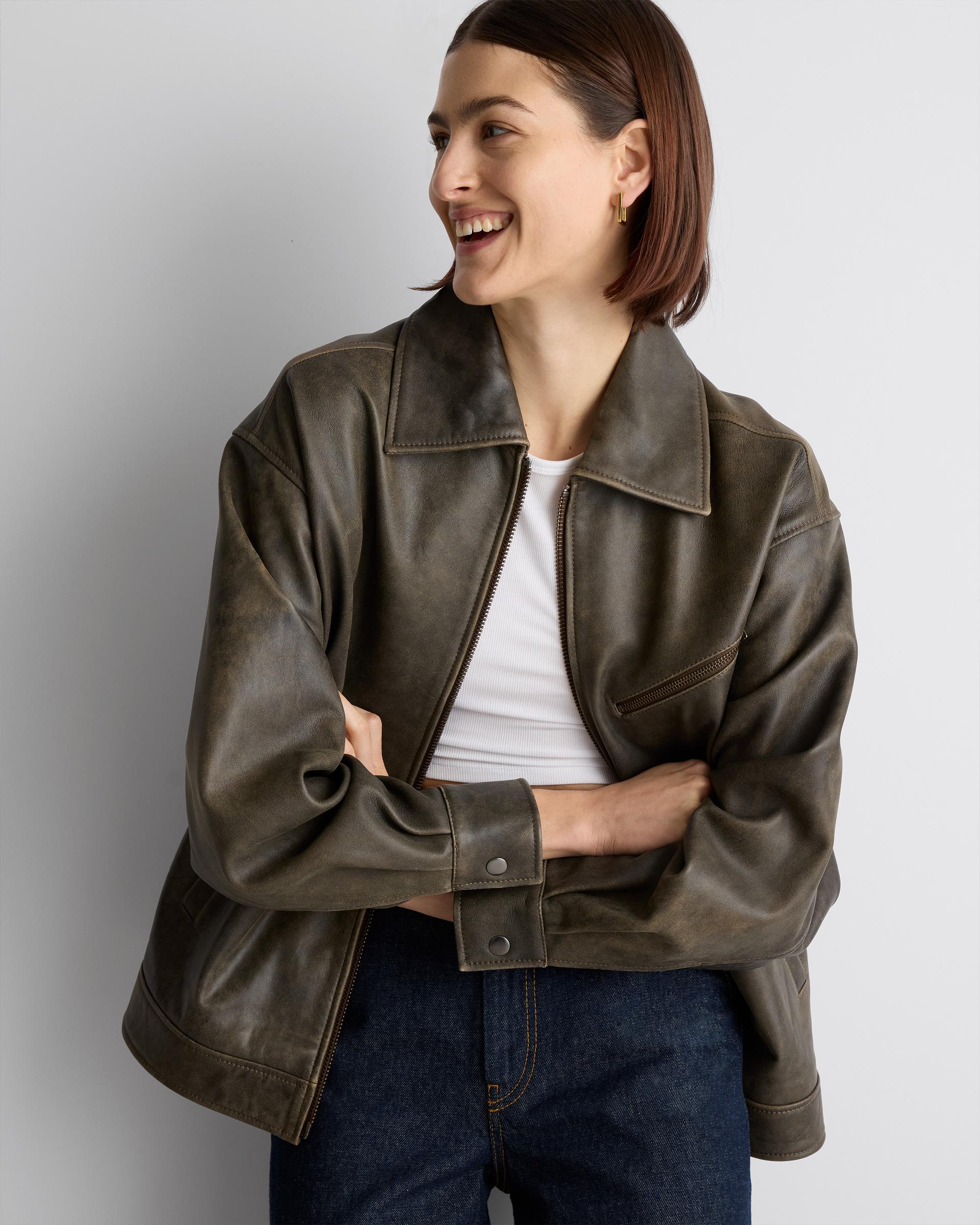 100% leather oversized bomber jacket