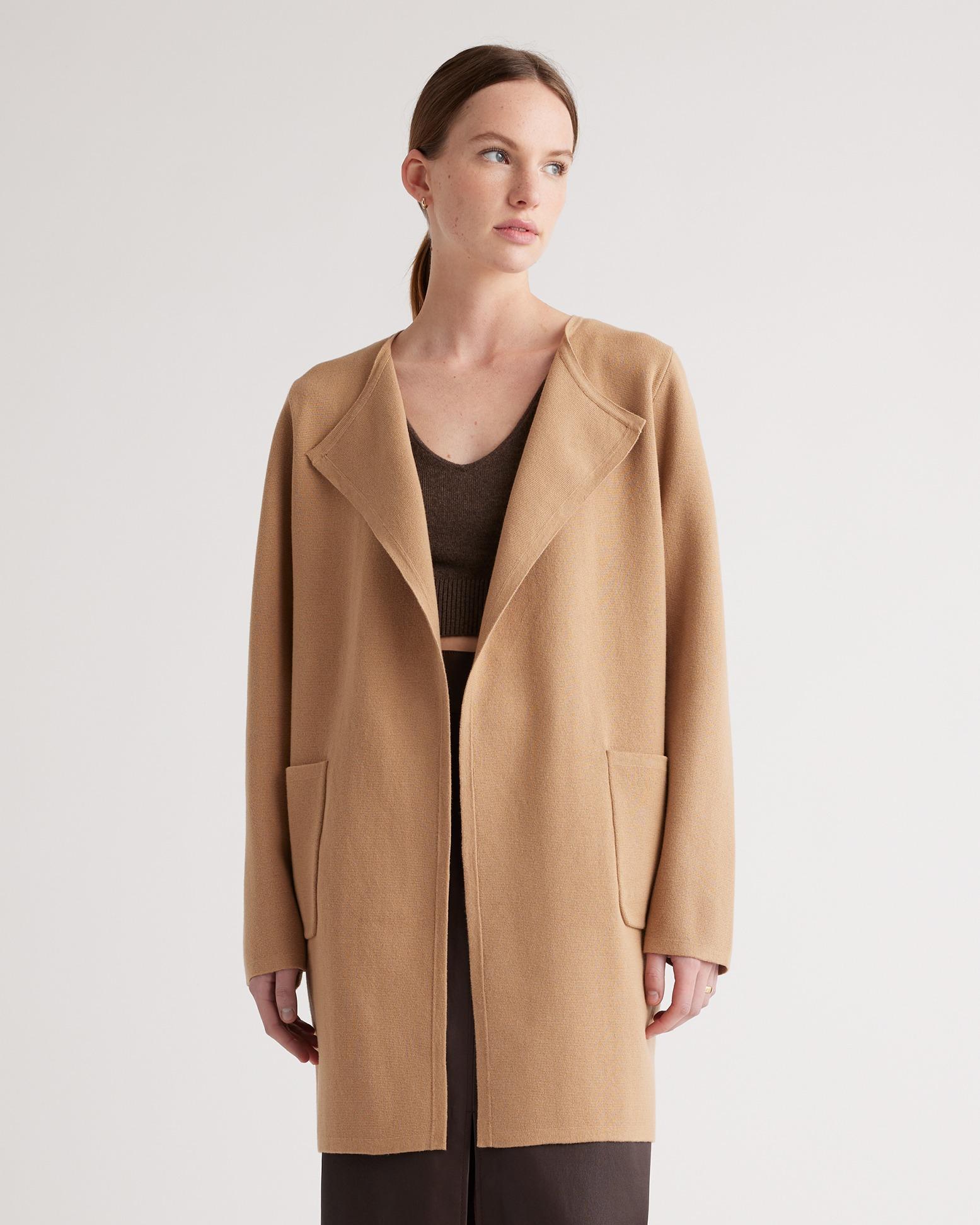 100% organic cotton knit collarless coat