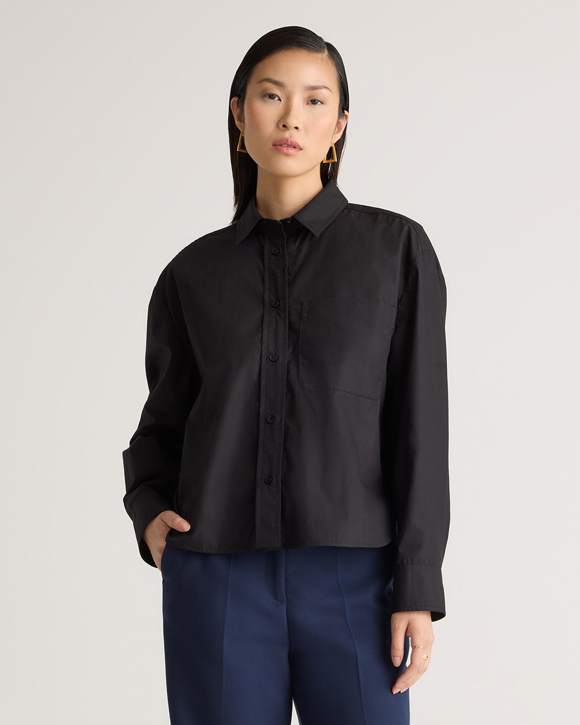 100% organic cotton poplin cropped long sleeve shirt