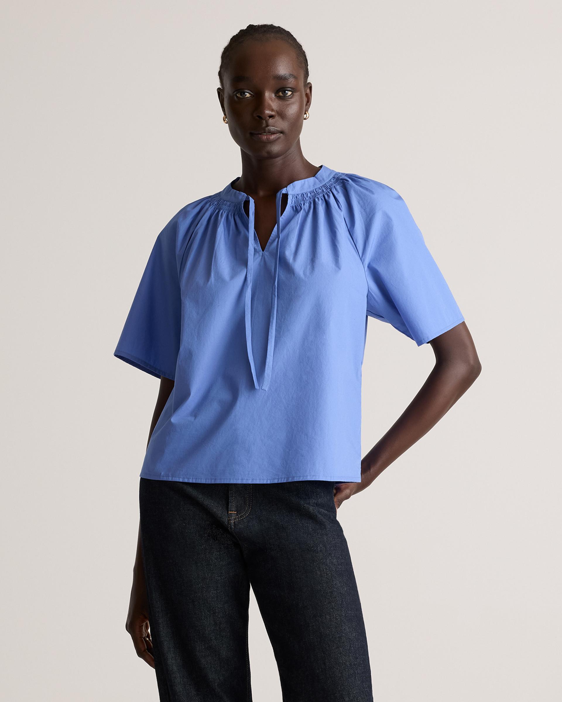 100% organic cotton poplin split neck top
