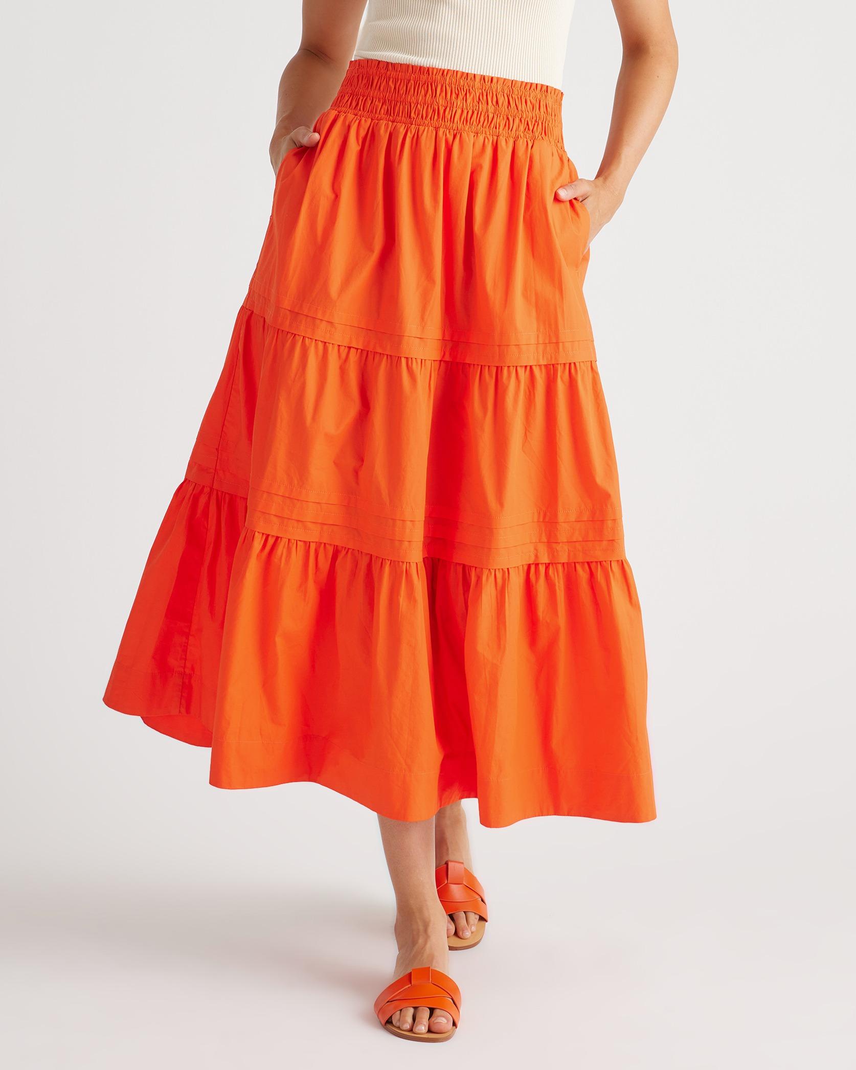 100% organic cotton poplin tiered maxi skirt