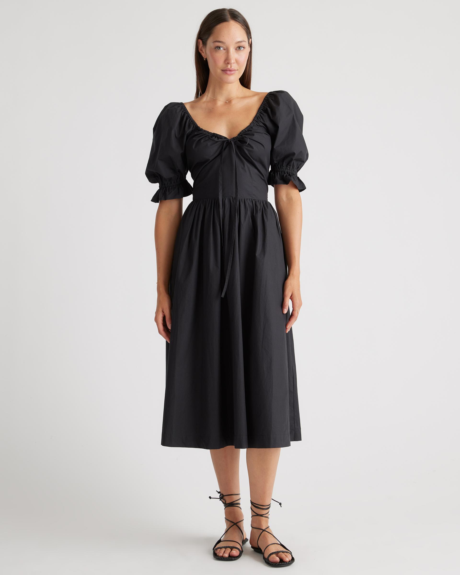 100% organic cotton puff sleeve midi dress