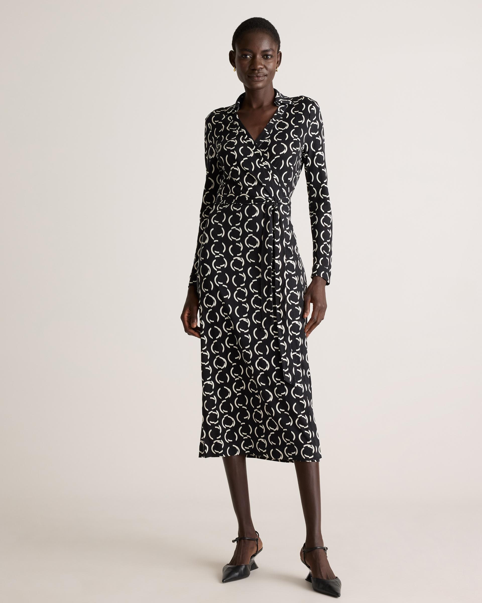 100% silk jersey midi wrap dress