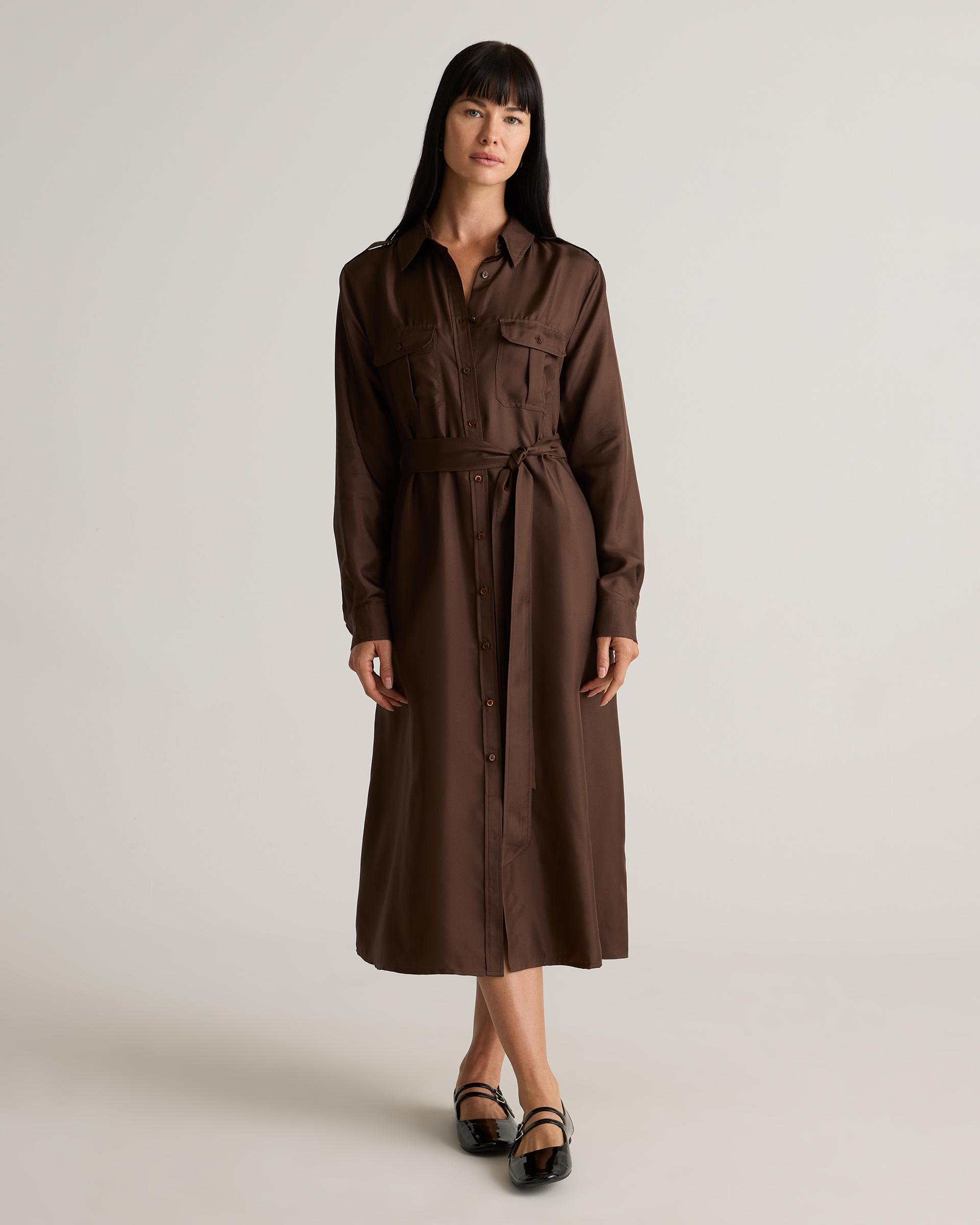 100% silk twill utility shirt dress