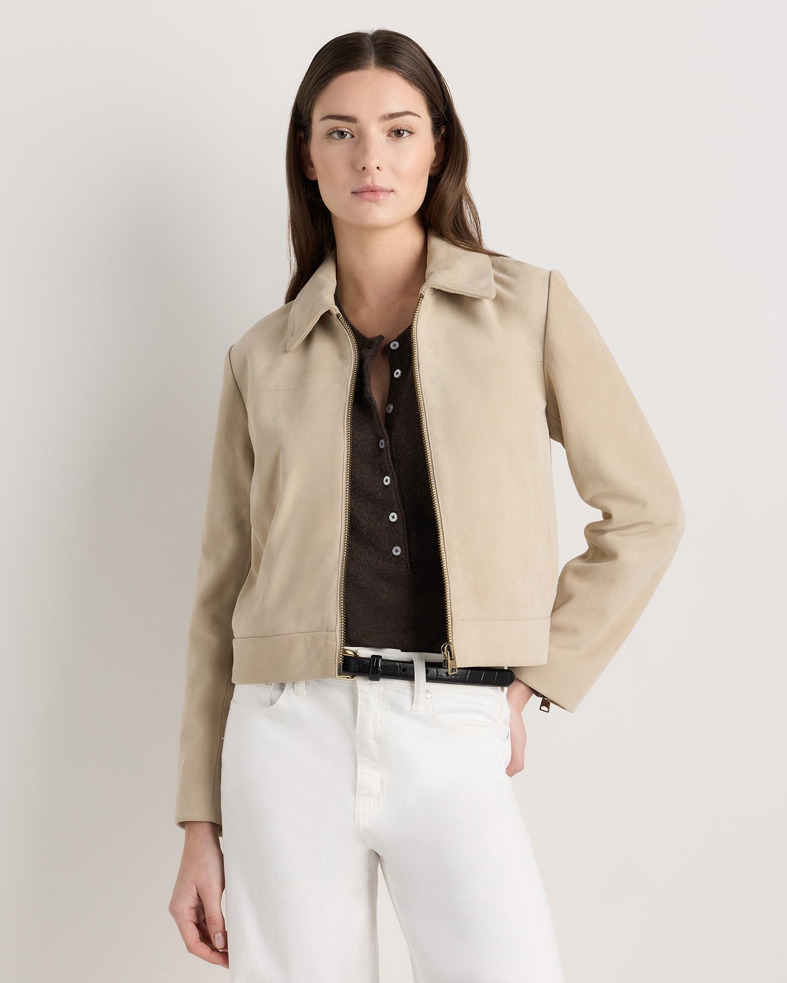 100% suede cropped zip-front jacket