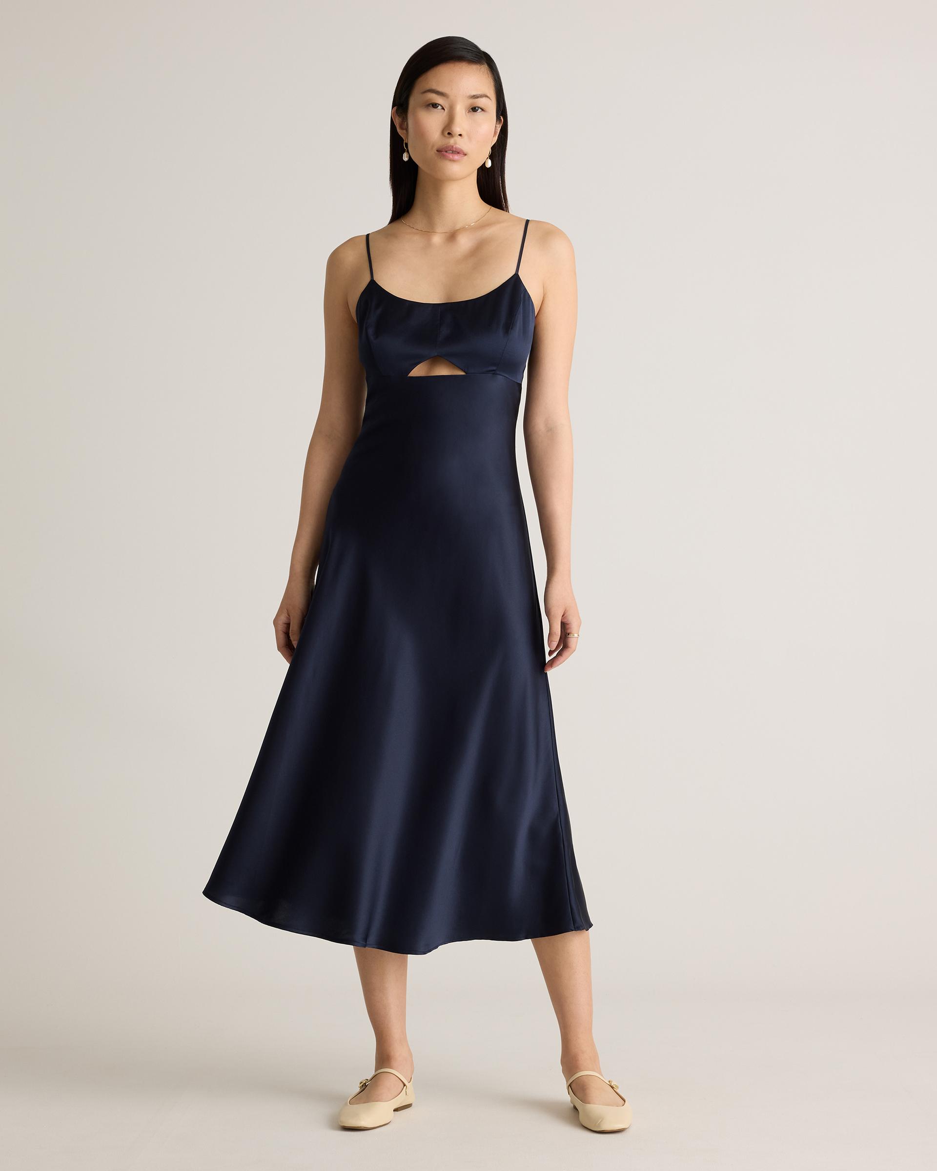 100% washable silk cutout midi slip dress