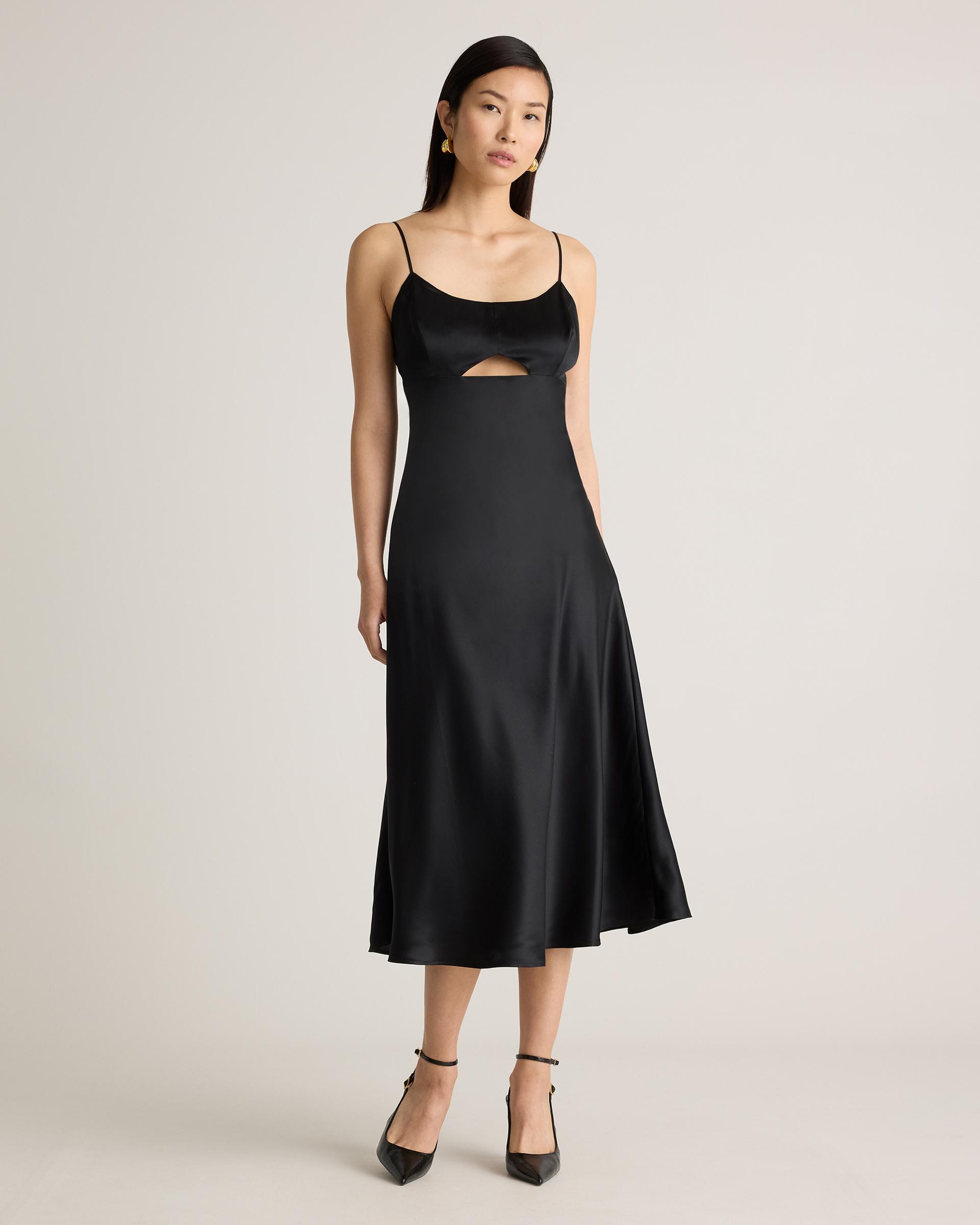 100% washable silk cutout midi slip dress