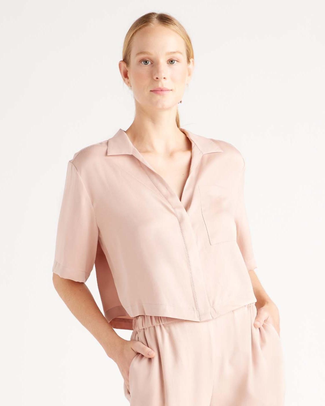 100% washable silk pajama button up top