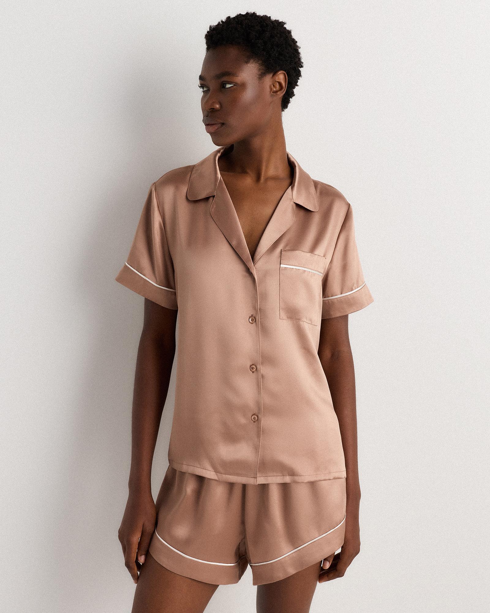 100% washable silk satin short sleeve pajama top