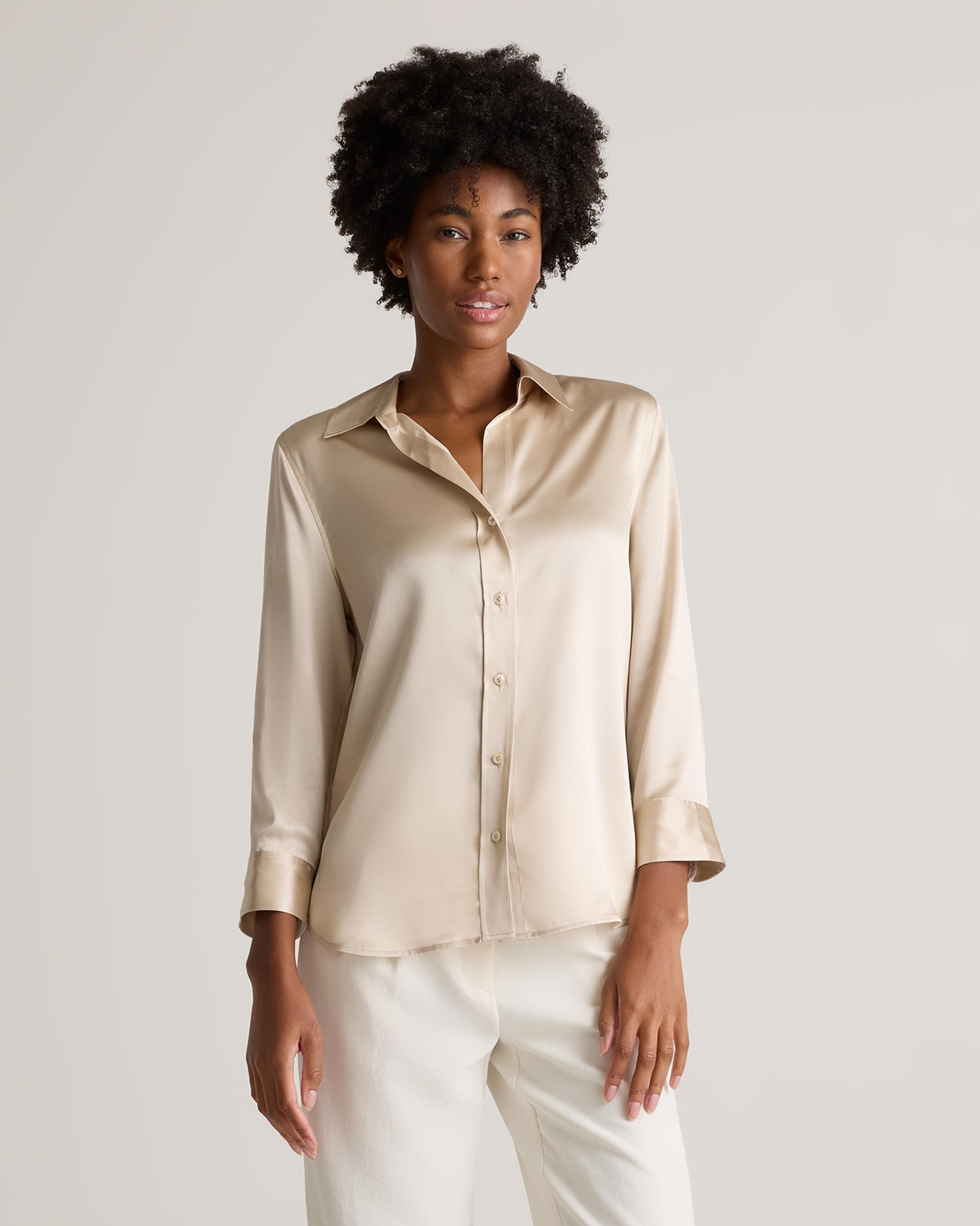 100% washable silk three-quarter sleeve shirt