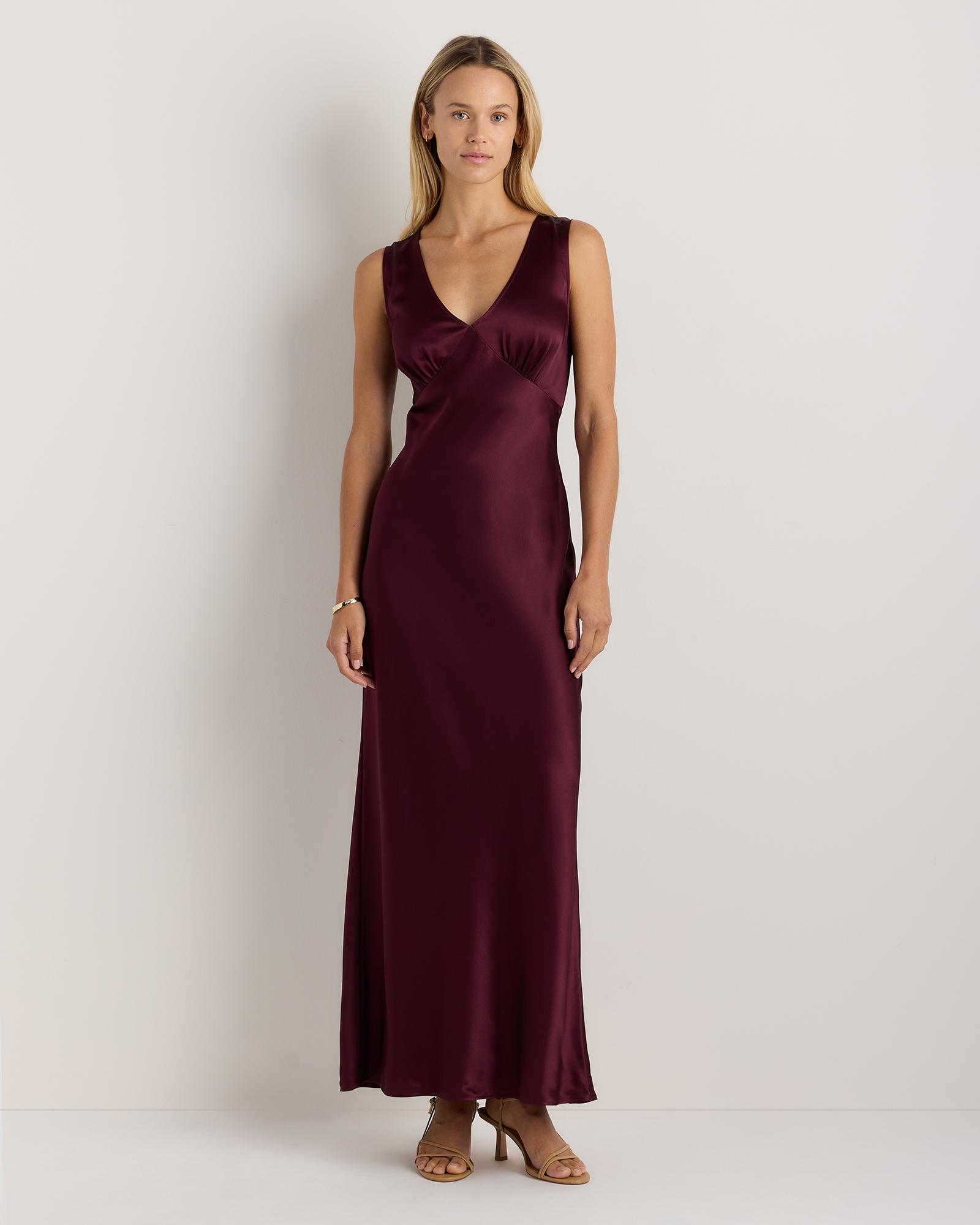100% washable silk v-neck maxi dress