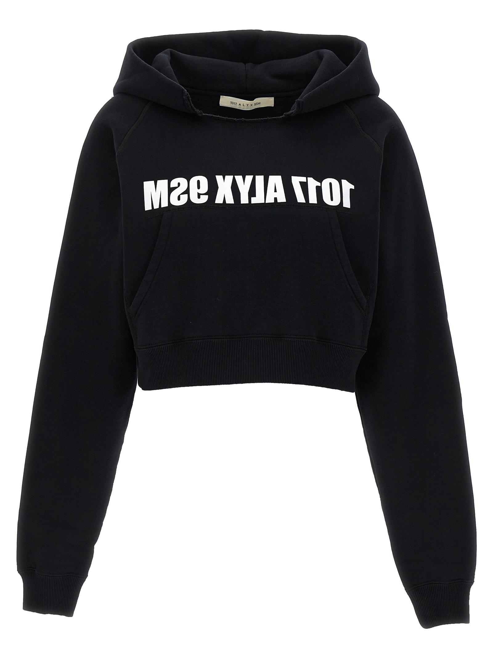 1017-alyx-9sm logo print hoodie white/black cotton polyester sweatshirt - women