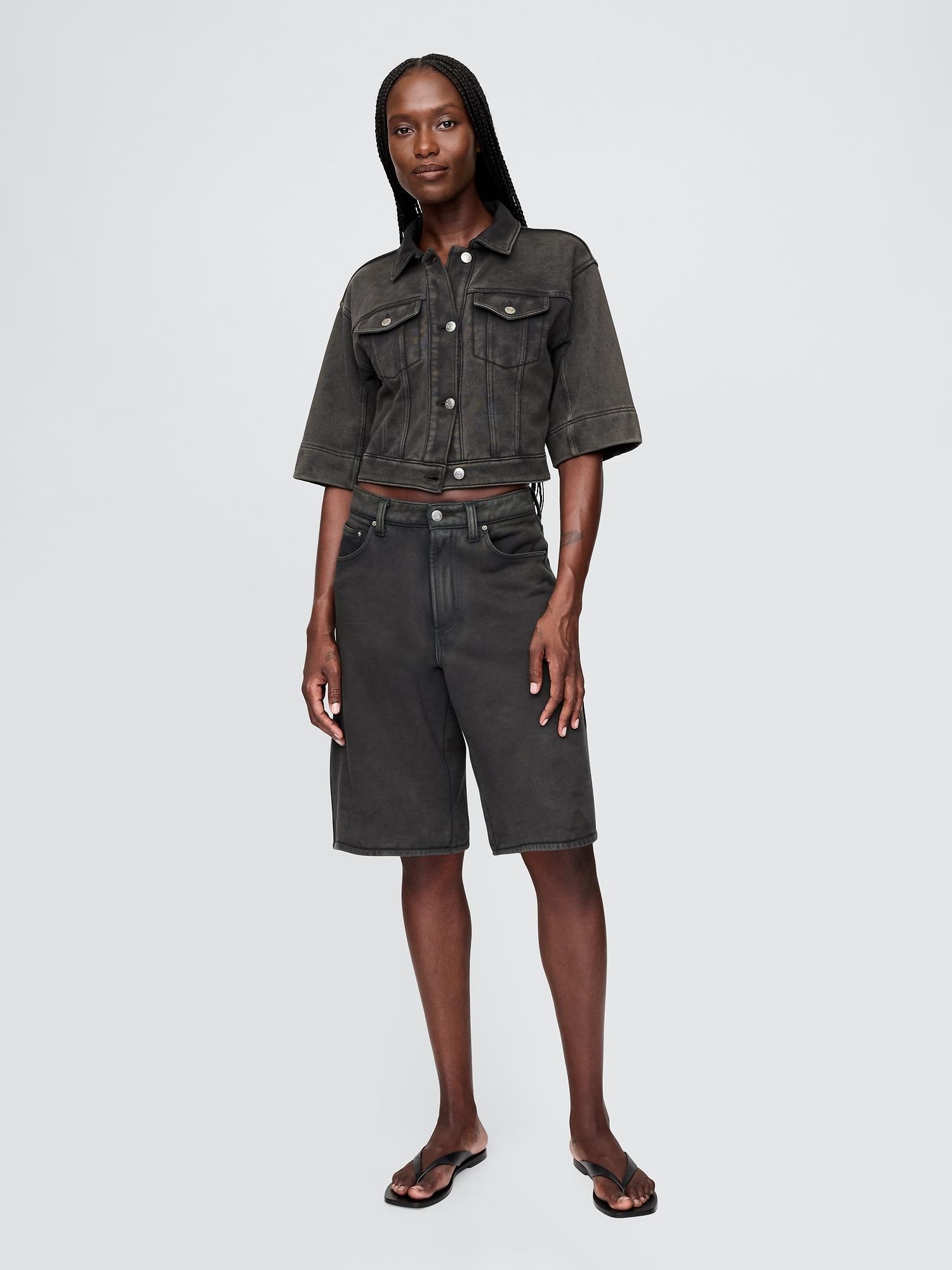 11" mid rise french terry denim longline shorts