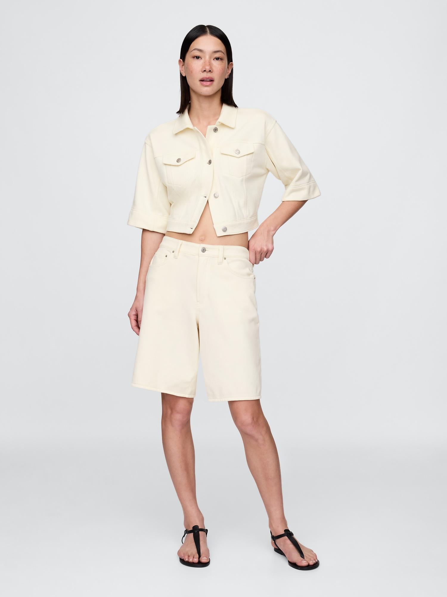 11" mid rise french terry denim longline shorts