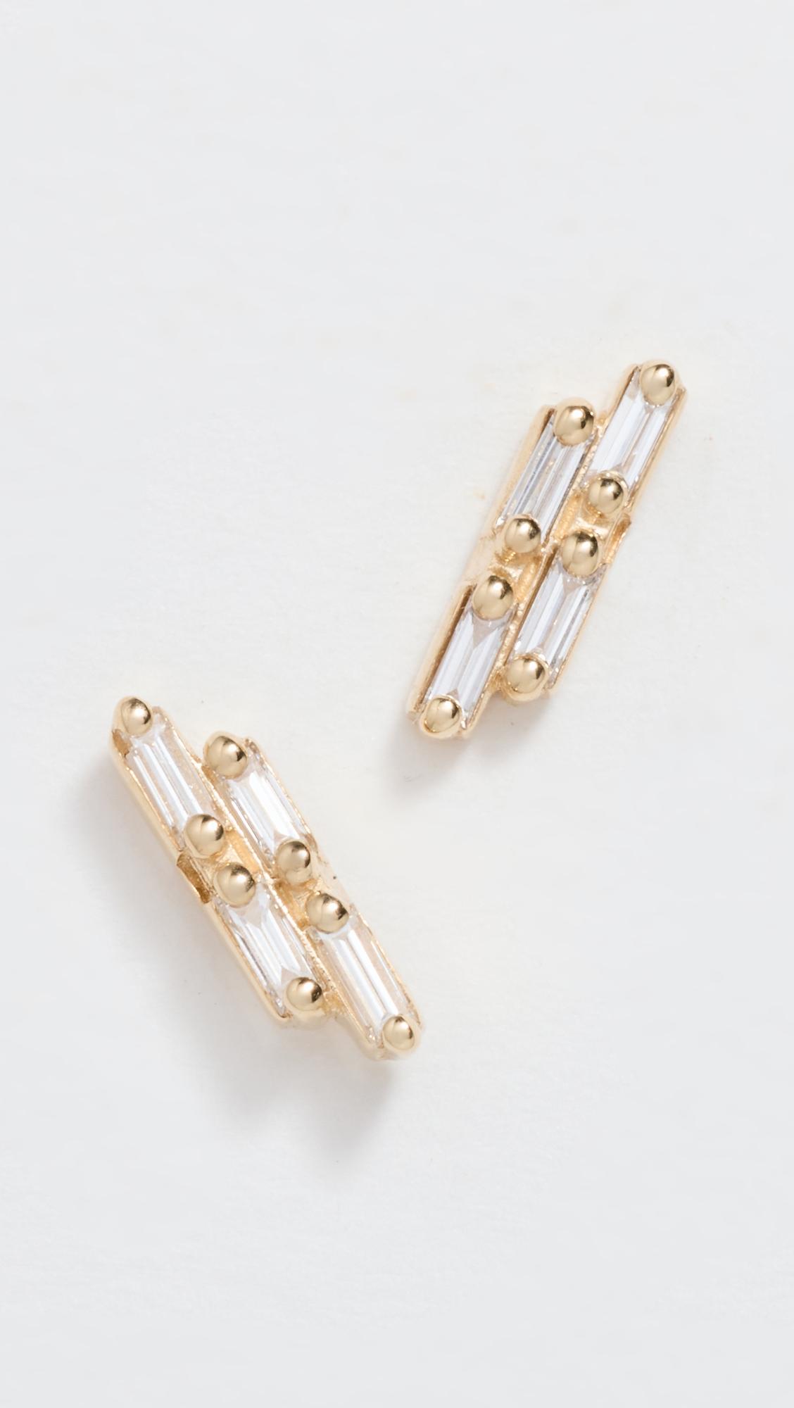14k double baguette diamond stick studs