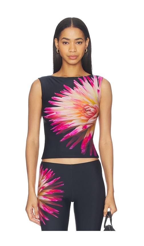 1xblue dahlia tank top in black.