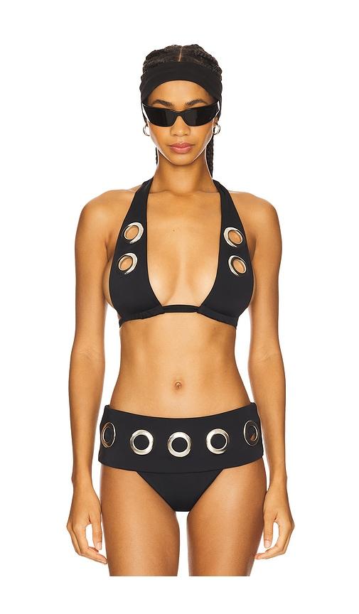1xblue eyelet bikini top in black.