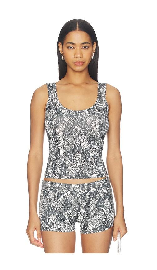 1xblue lace print tank top in grey.