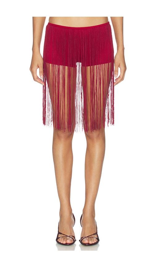 1xblue long fringe hot pants red in red.