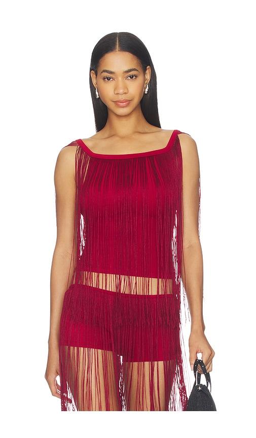 1xblue long fringe tank top in red.