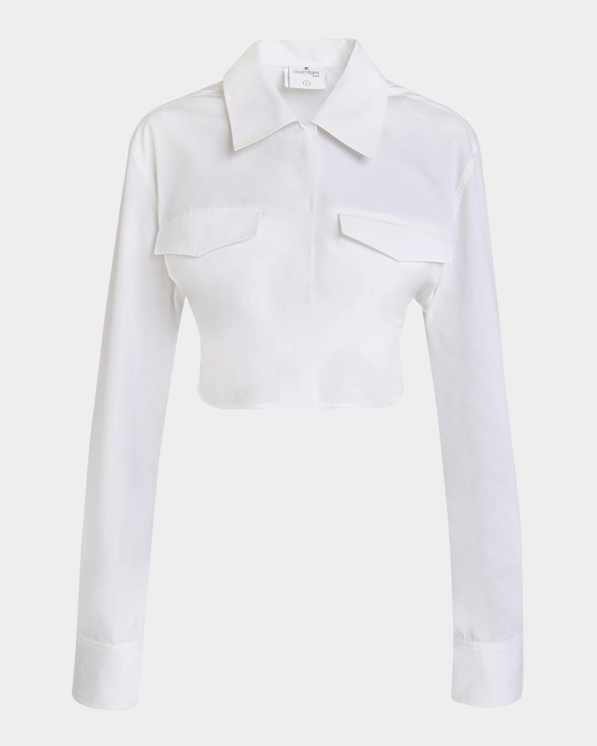 2-pocket poplin crop shirt