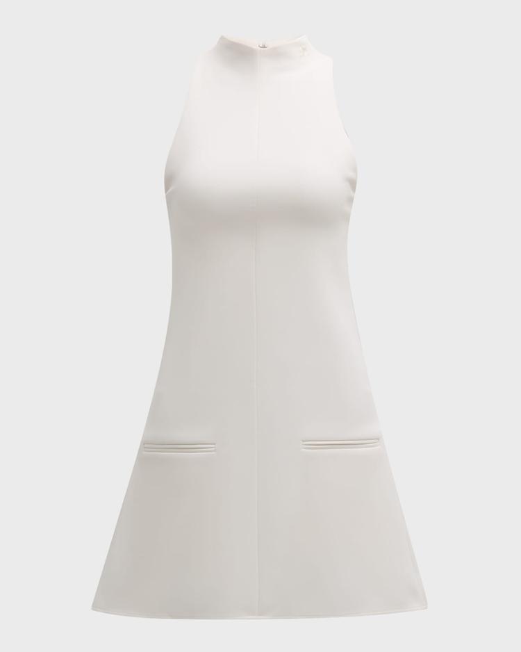 2-pocket sleeveless twill a-line mini dress