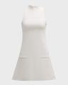 2-pocket sleeveless twill a-line mini dress