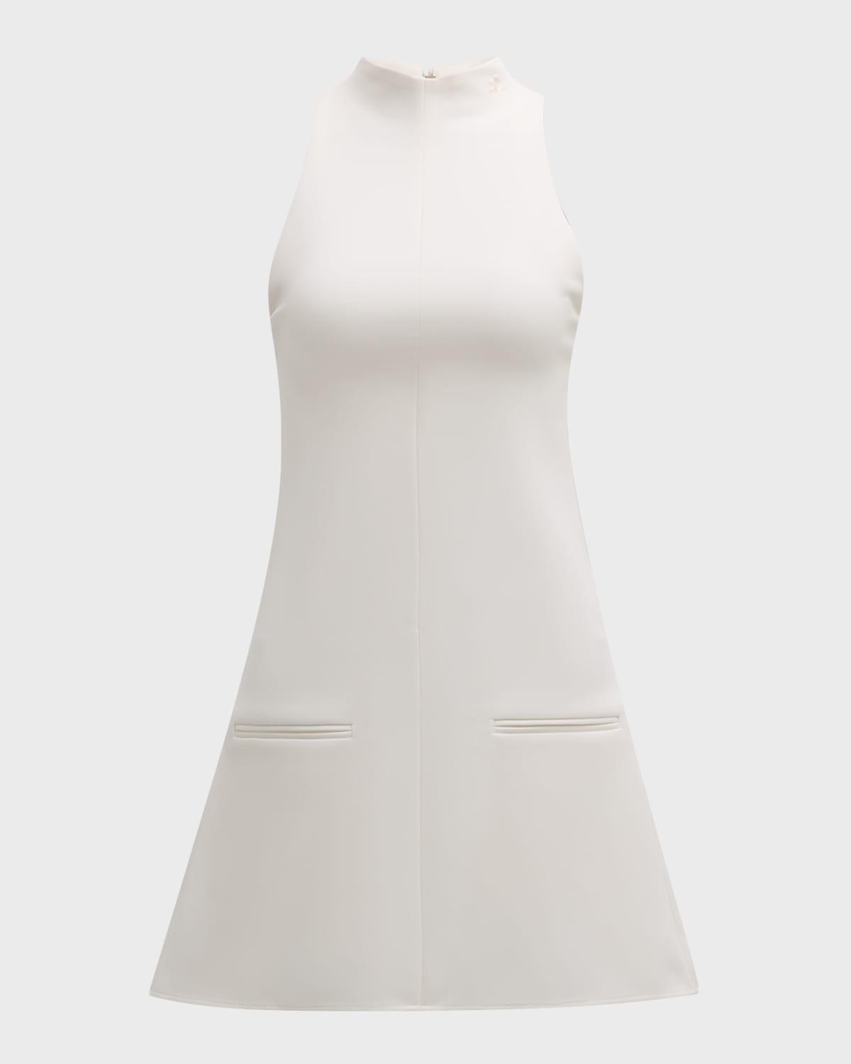 2-pocket sleeveless twill a-line mini dress