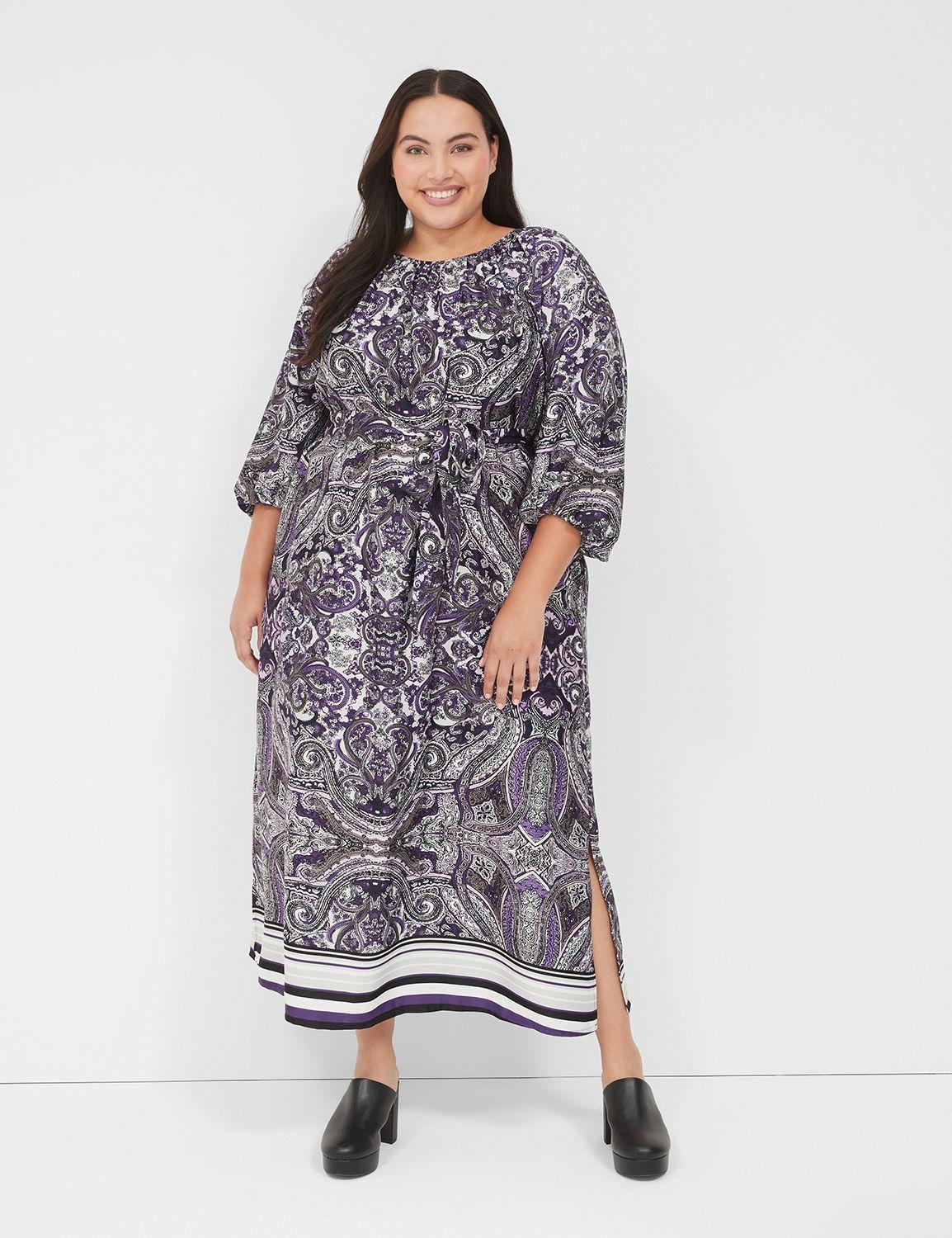 3/4-sleeve belted maxi dress
