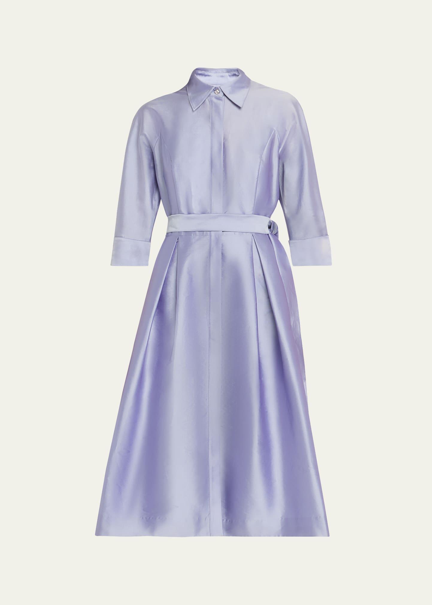 3/4-sleeve belted midi shirtdress