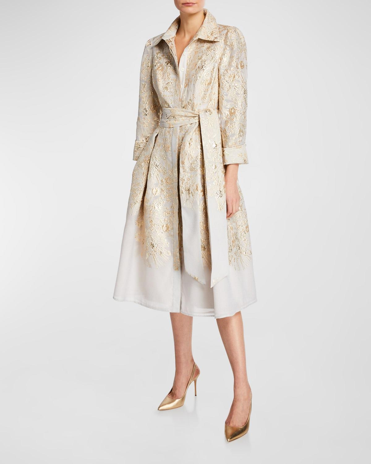 3/4-sleeve burnout jacquard shirtdress