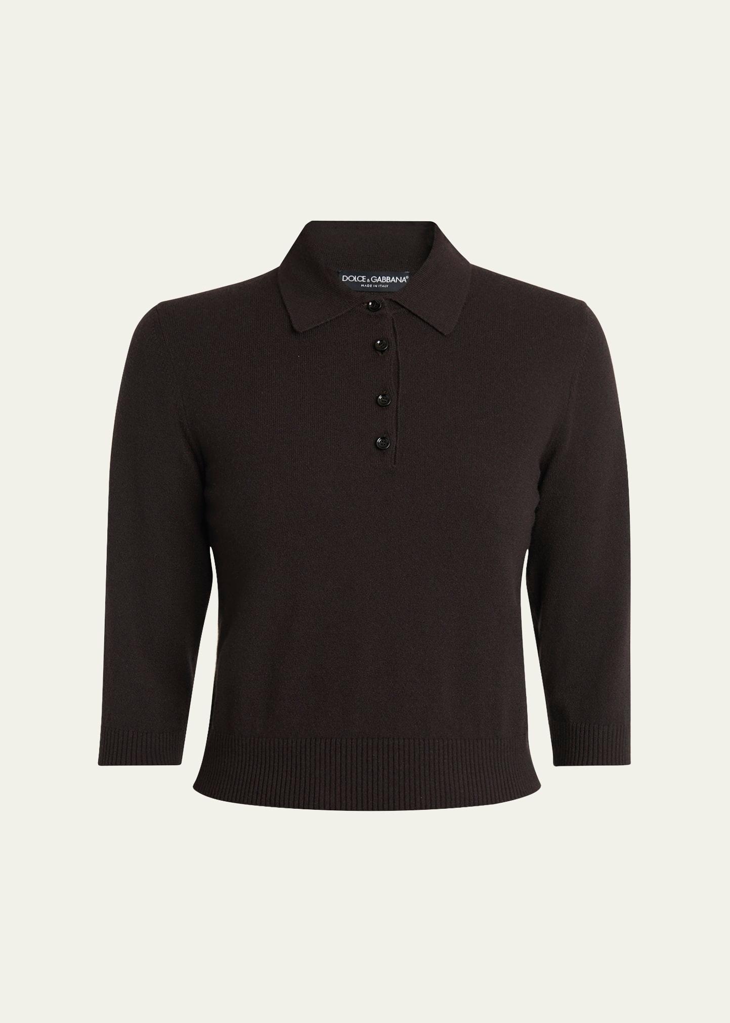 3/4-sleeve cashmere polo sweater