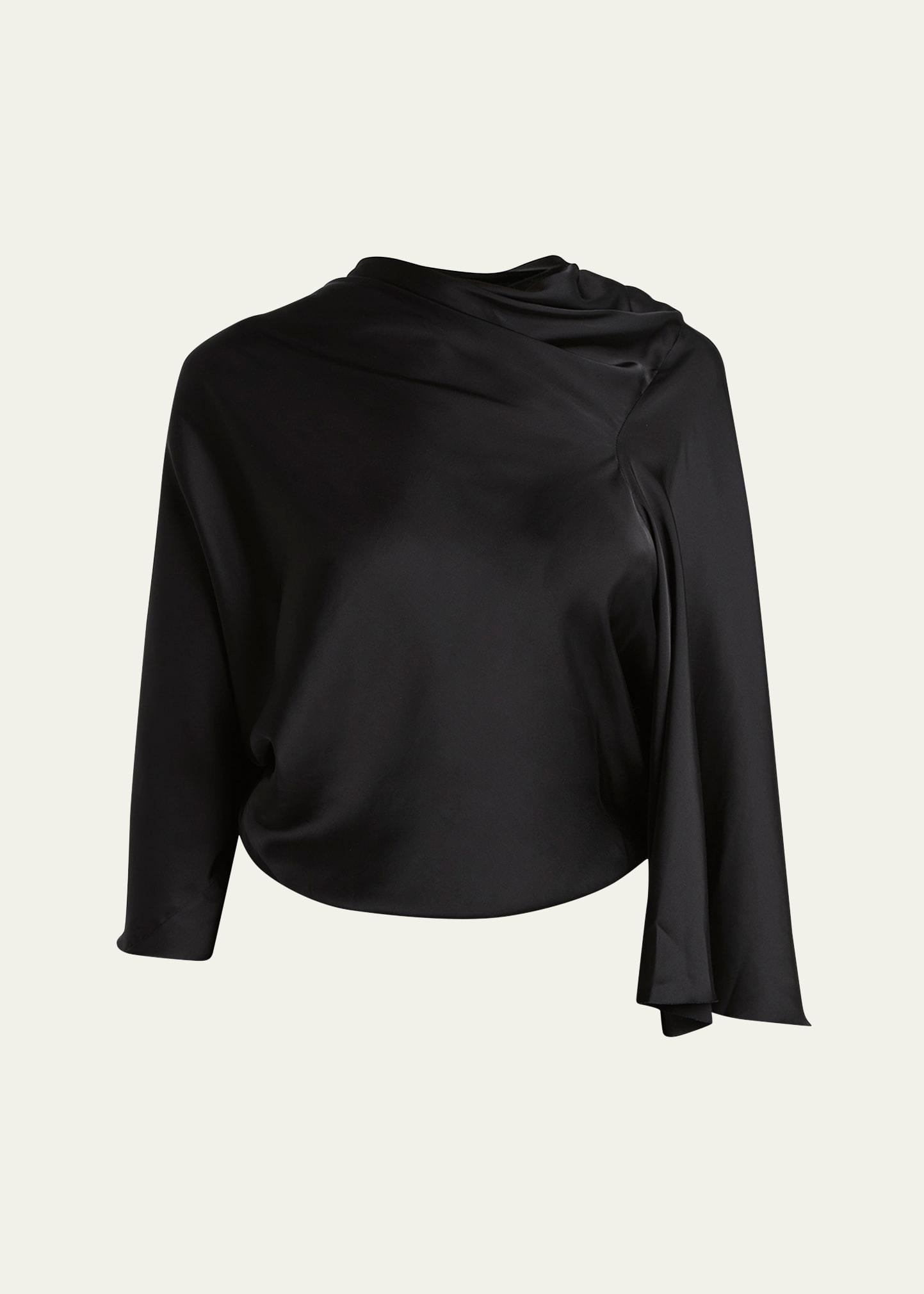 3/4-sleeve cowl-neck satin blouse