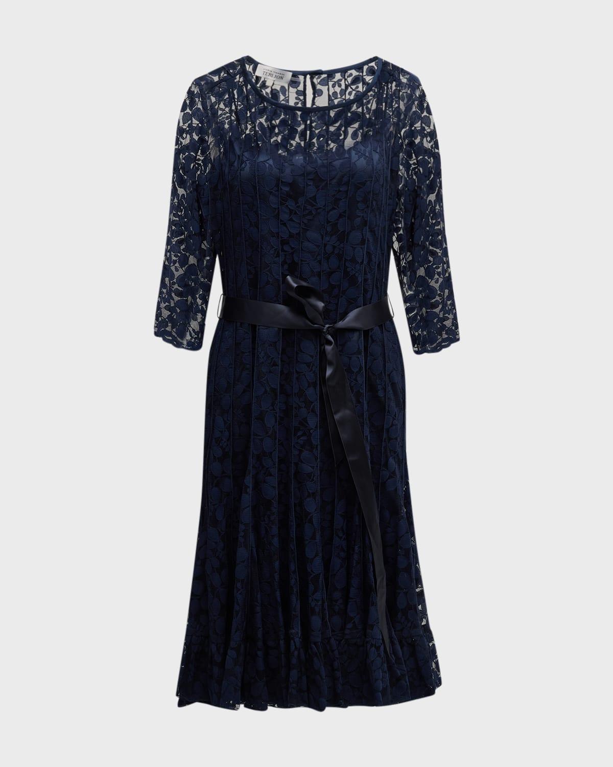 3/4-sleeve lace overlay cocktail dress