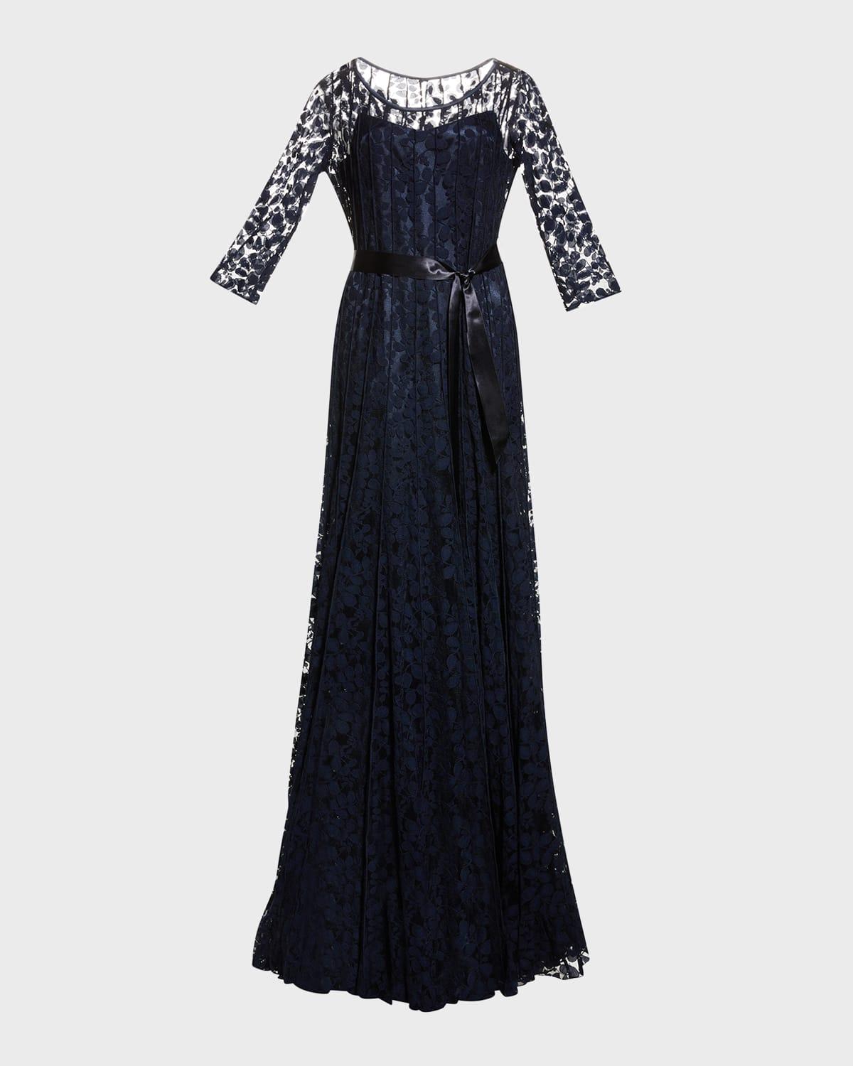 3/4-sleeve lace overlay gown