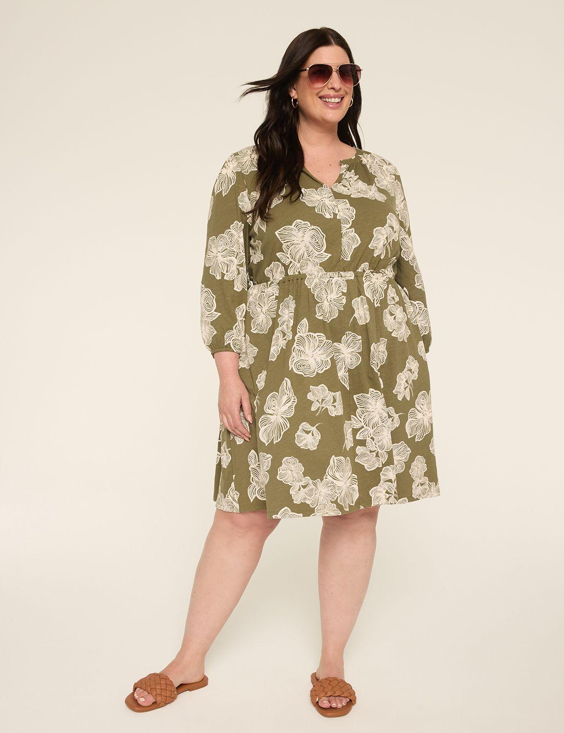 3/4-sleeve split-neck dress