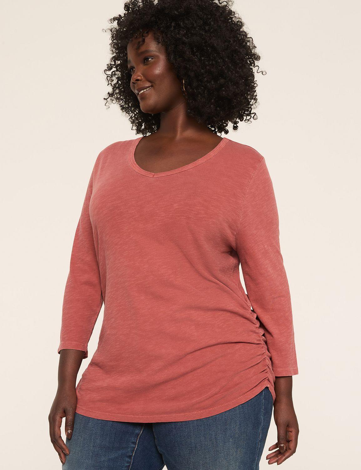 3/4-sleeve v-neck side-ruched top