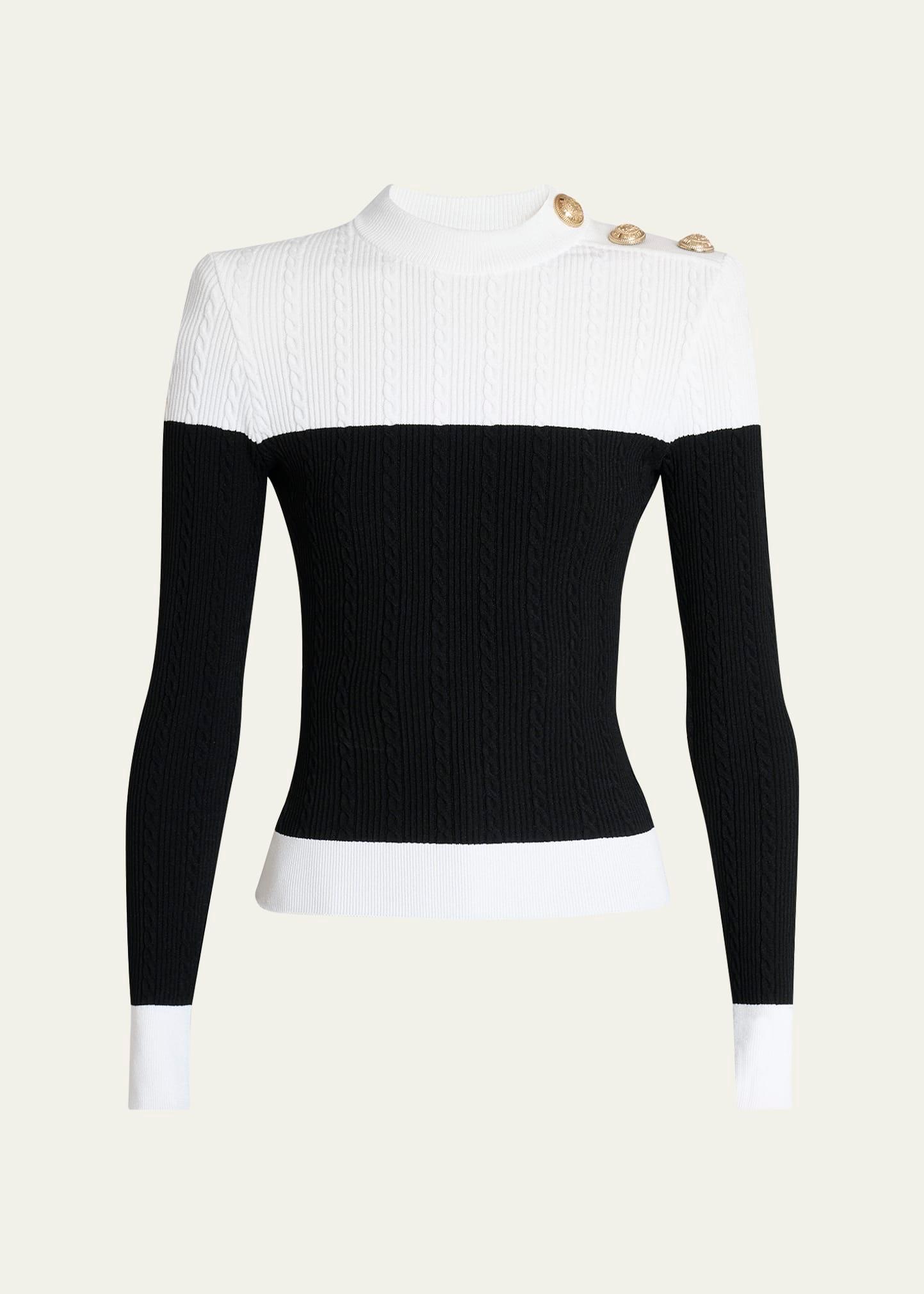 3-button twisted knit colorblock top