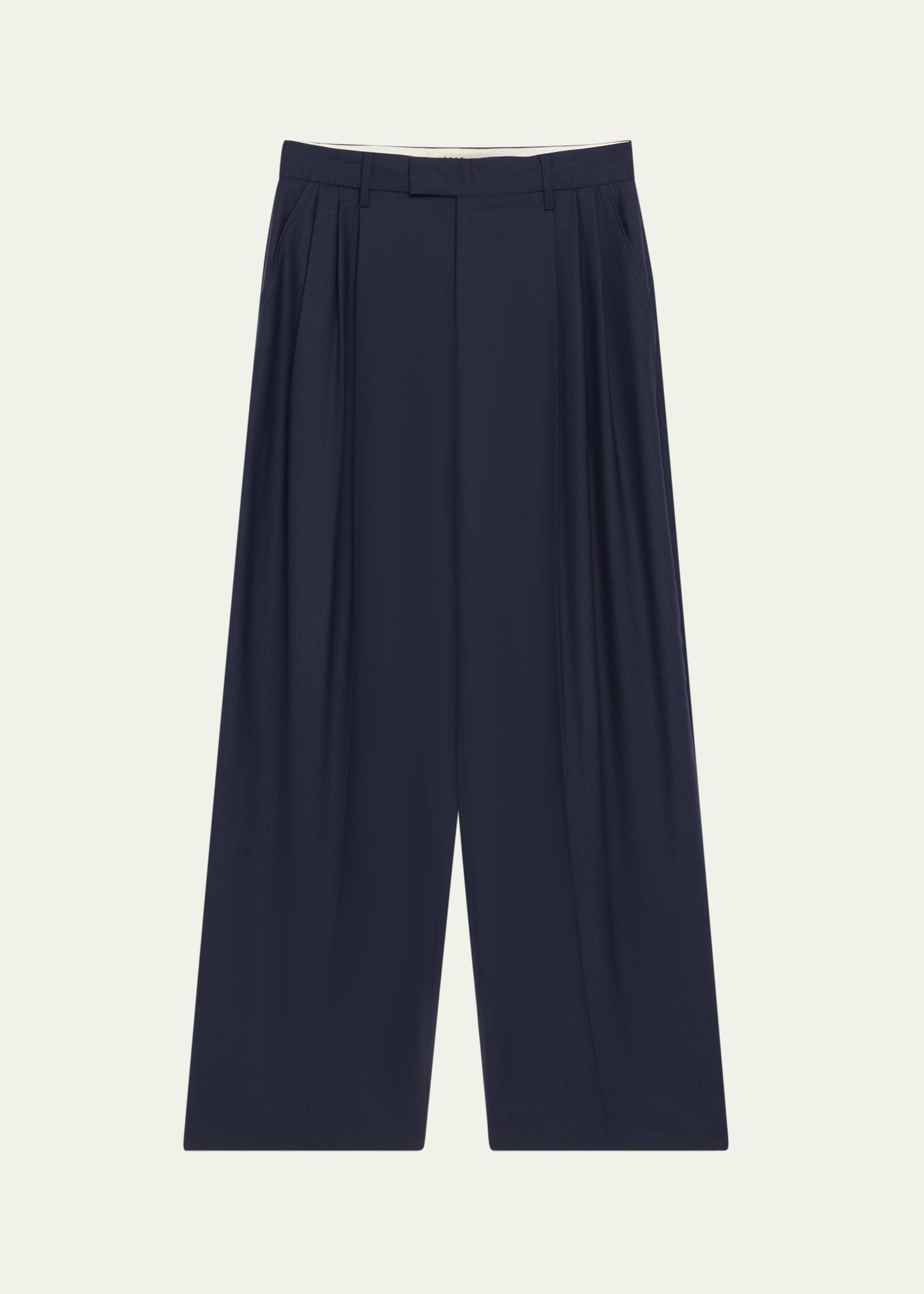 3-pleat wool trousers
